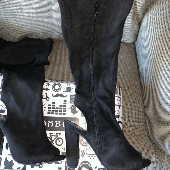 Women’s 8 BAMBOO LIMELIGHTS Black Faux Suede High Over the Knee Sandal Boots NEW - Picture 4 of 12
